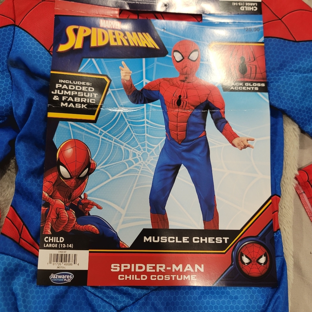 New JAZWARES Marvel Spider-Man Child Costume Suit And Mask Size Large 12-14